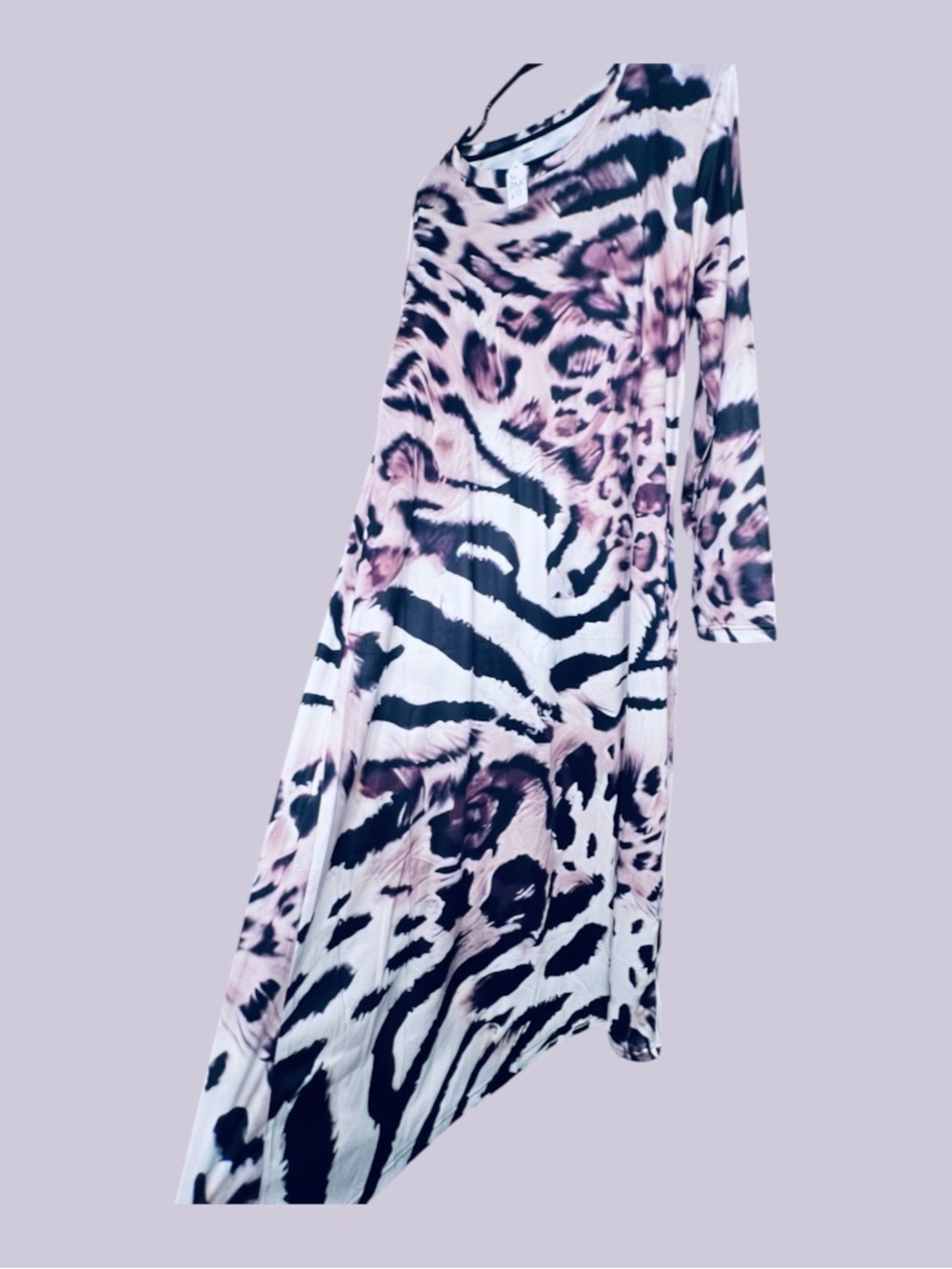 Animal Print Zebra Leopard Asymmetrical Maxi Dress XL NWOT